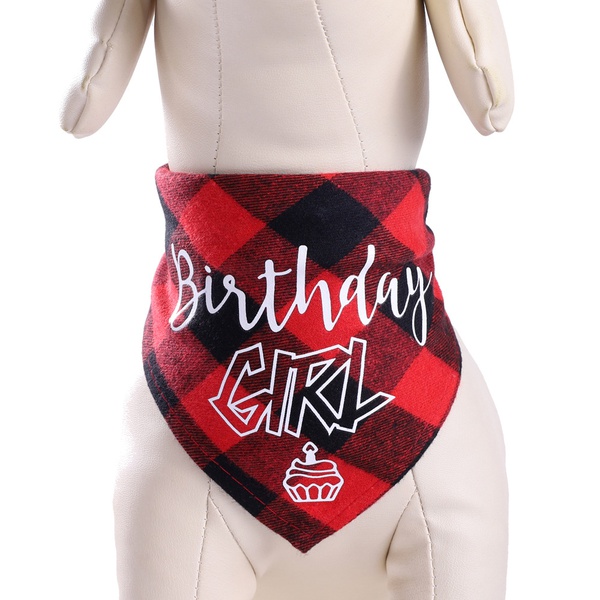Pet cotton birthday triangle scarf plaid saliva towel